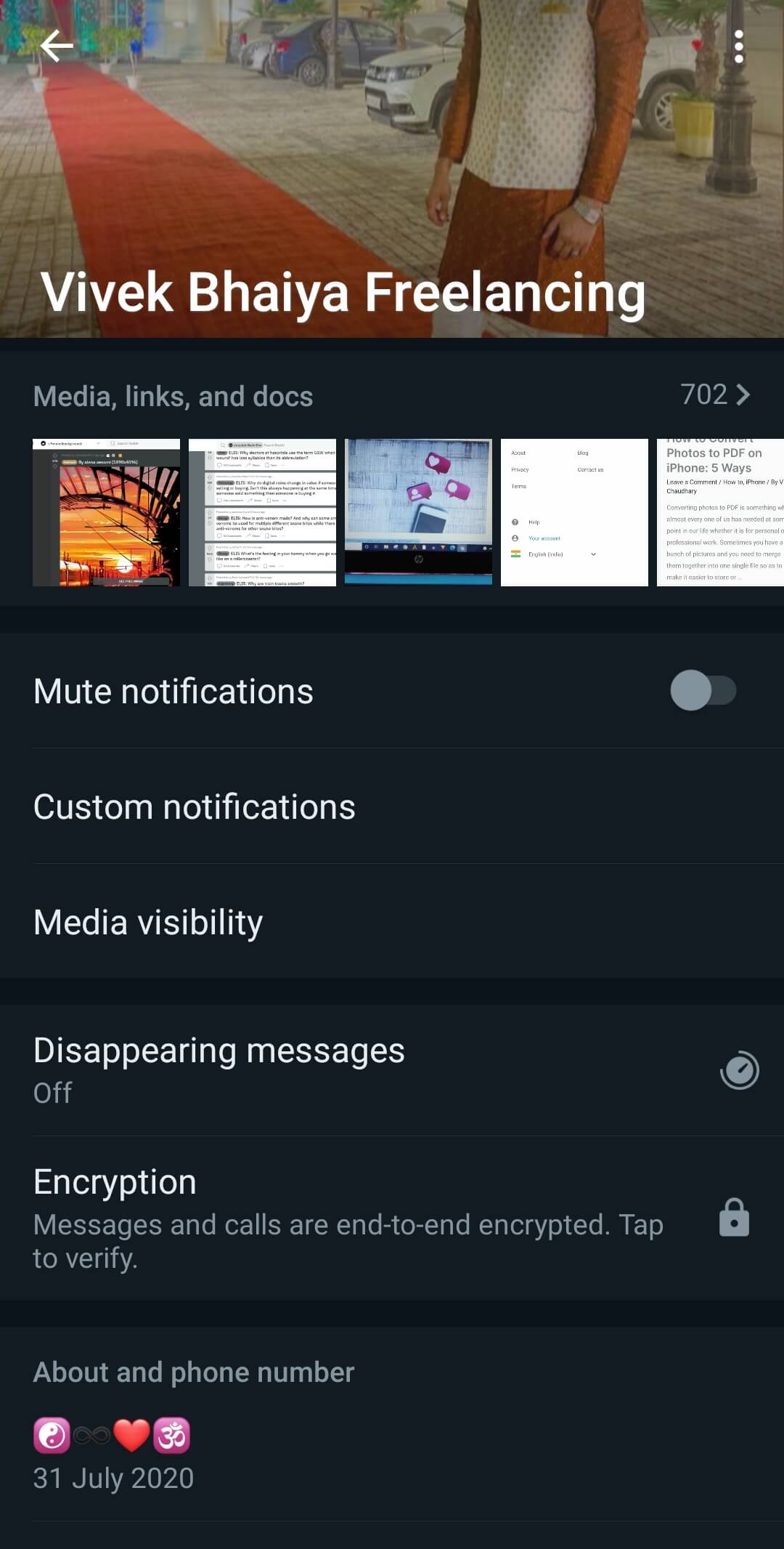 Disappearing messages option