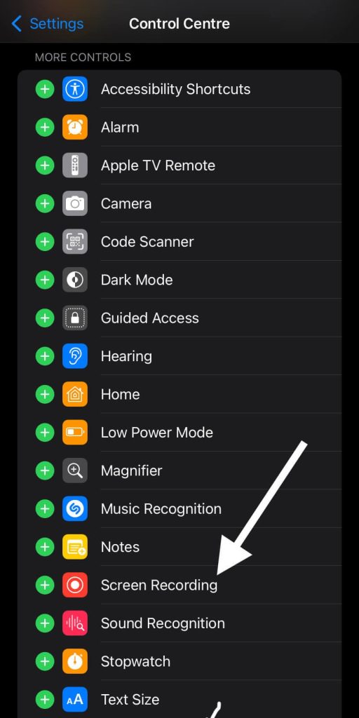Add Screen Recording to Control Center