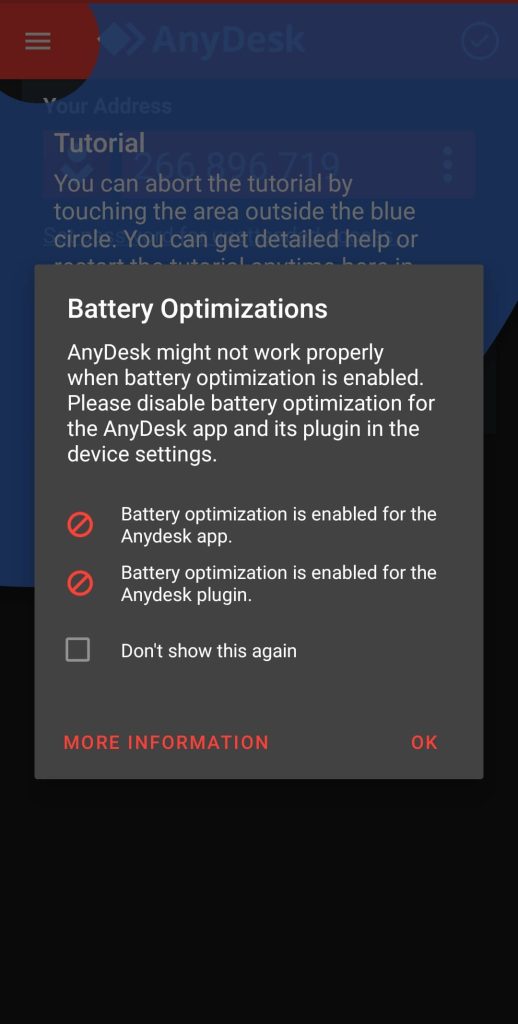 Disable Battery Optimization for AnyDesk