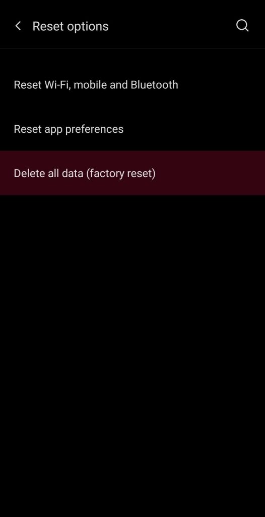 factory reset