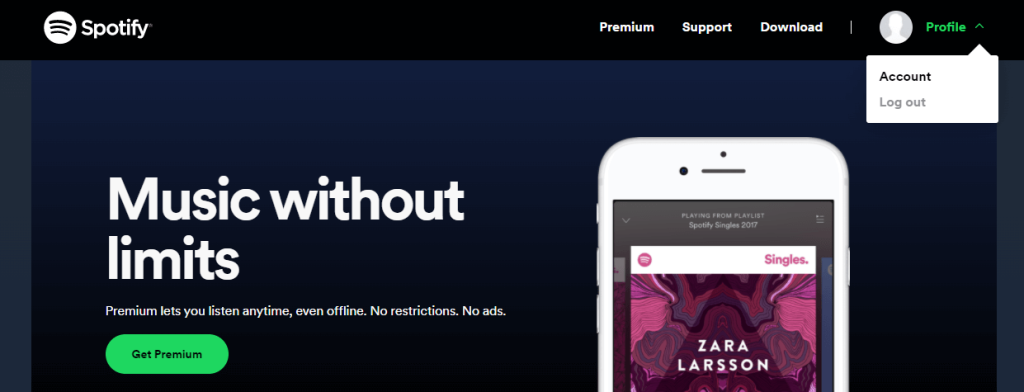spotify account option