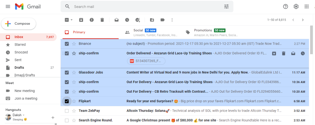 Search and delete emails manually