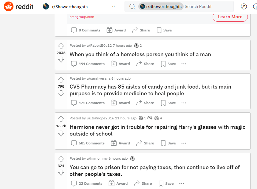 Subreddit showerthoughts