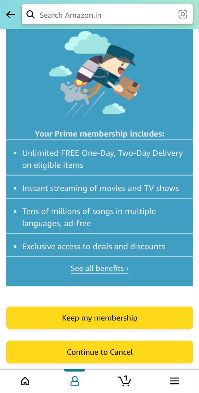 Continue to cancel Prime Membership