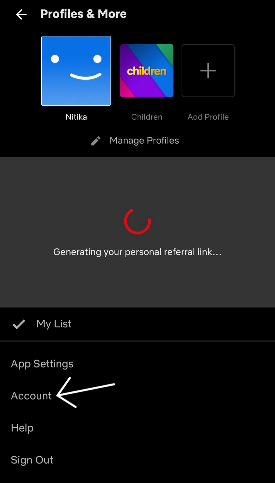 Account settings on Netflix