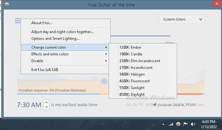 color options in f.lux
