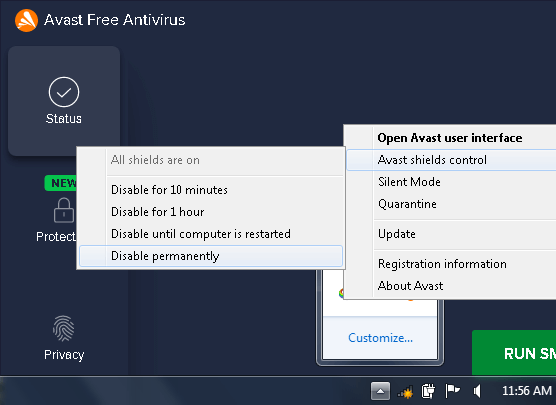 Disable anti-virus program