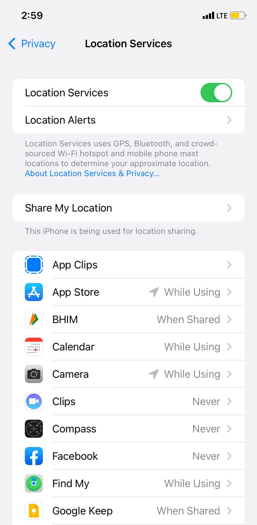 Disable Location services