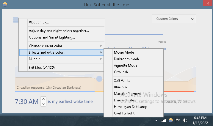 effects and colors in f.lux