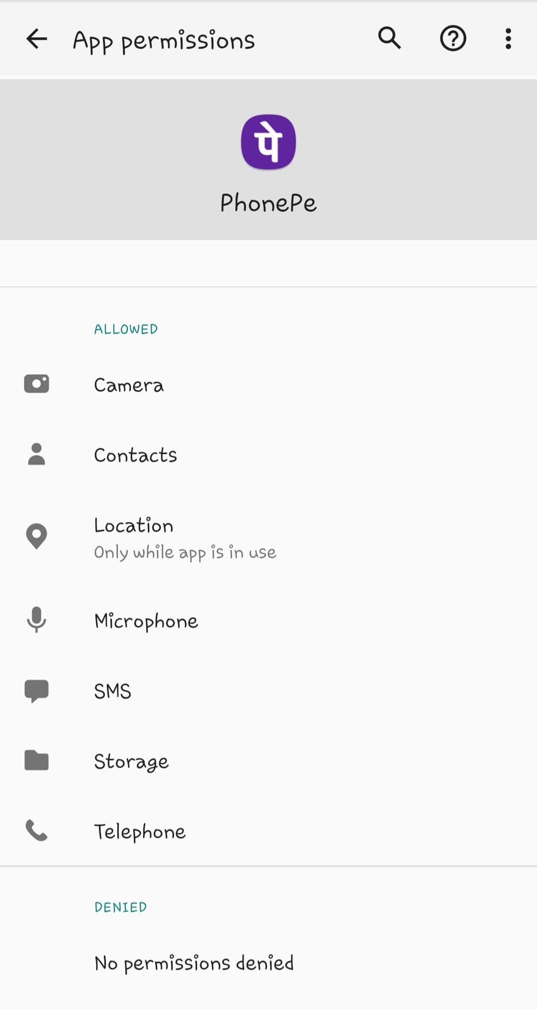 Enable all app permissions for PhonePe