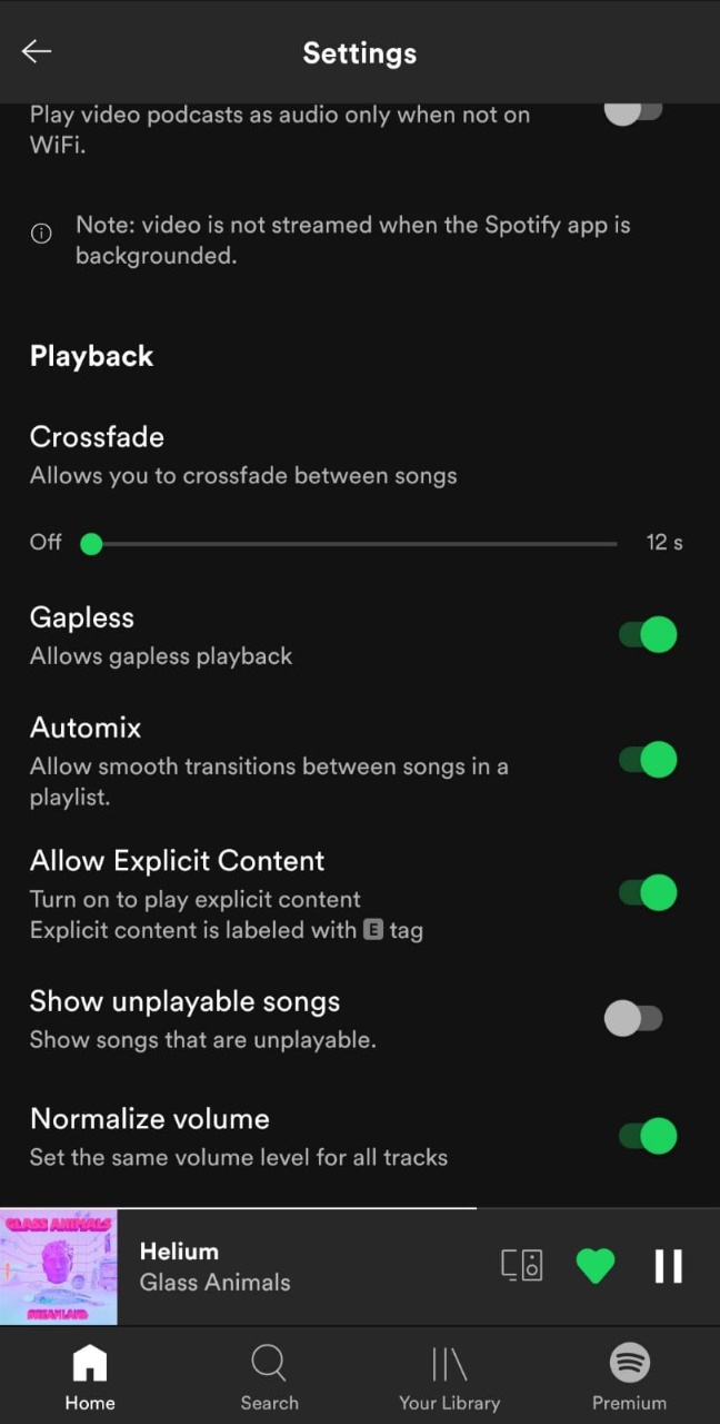 Turn off Crossfade feature on Spotify