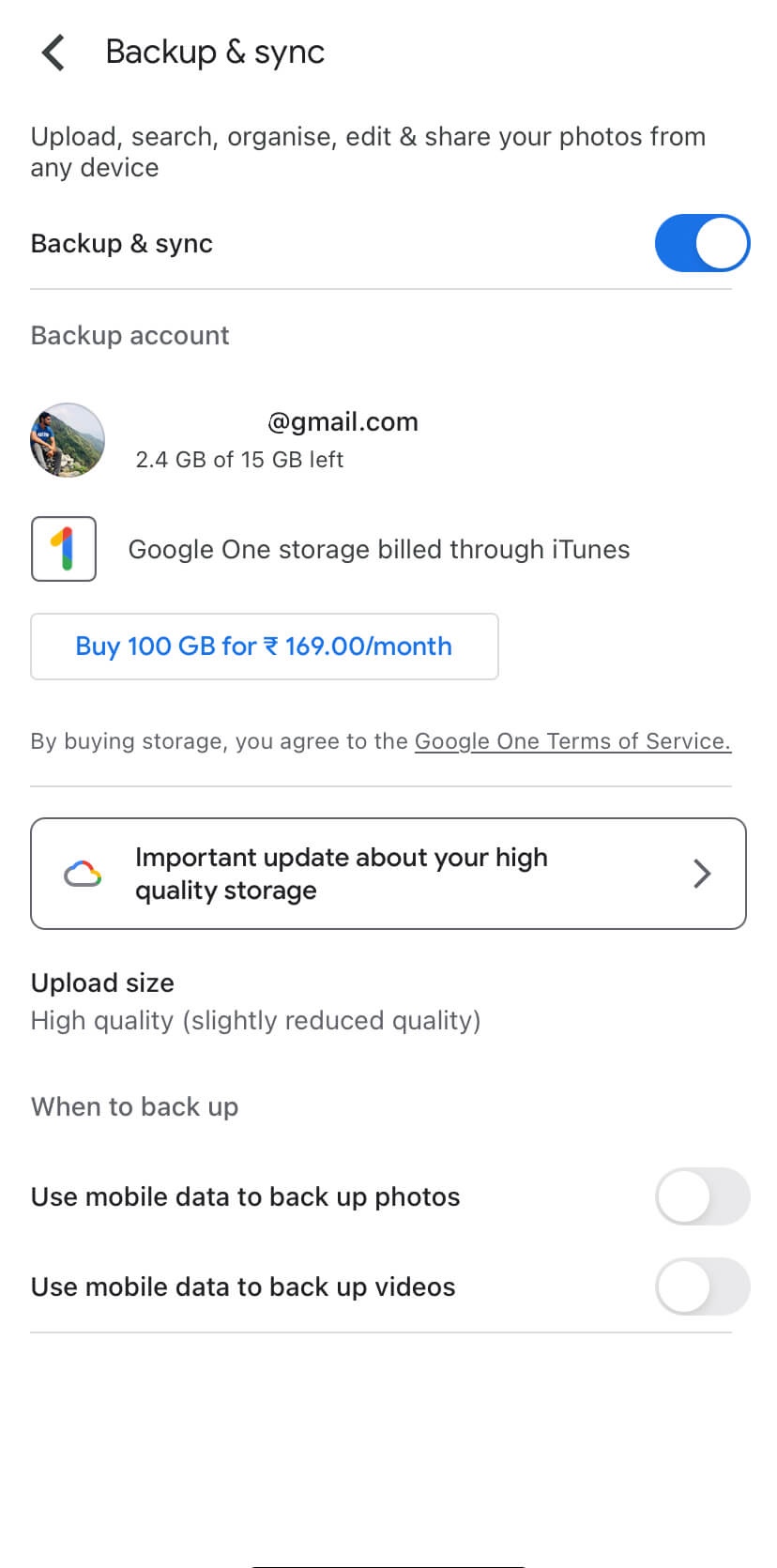 Enable Google Photos backup