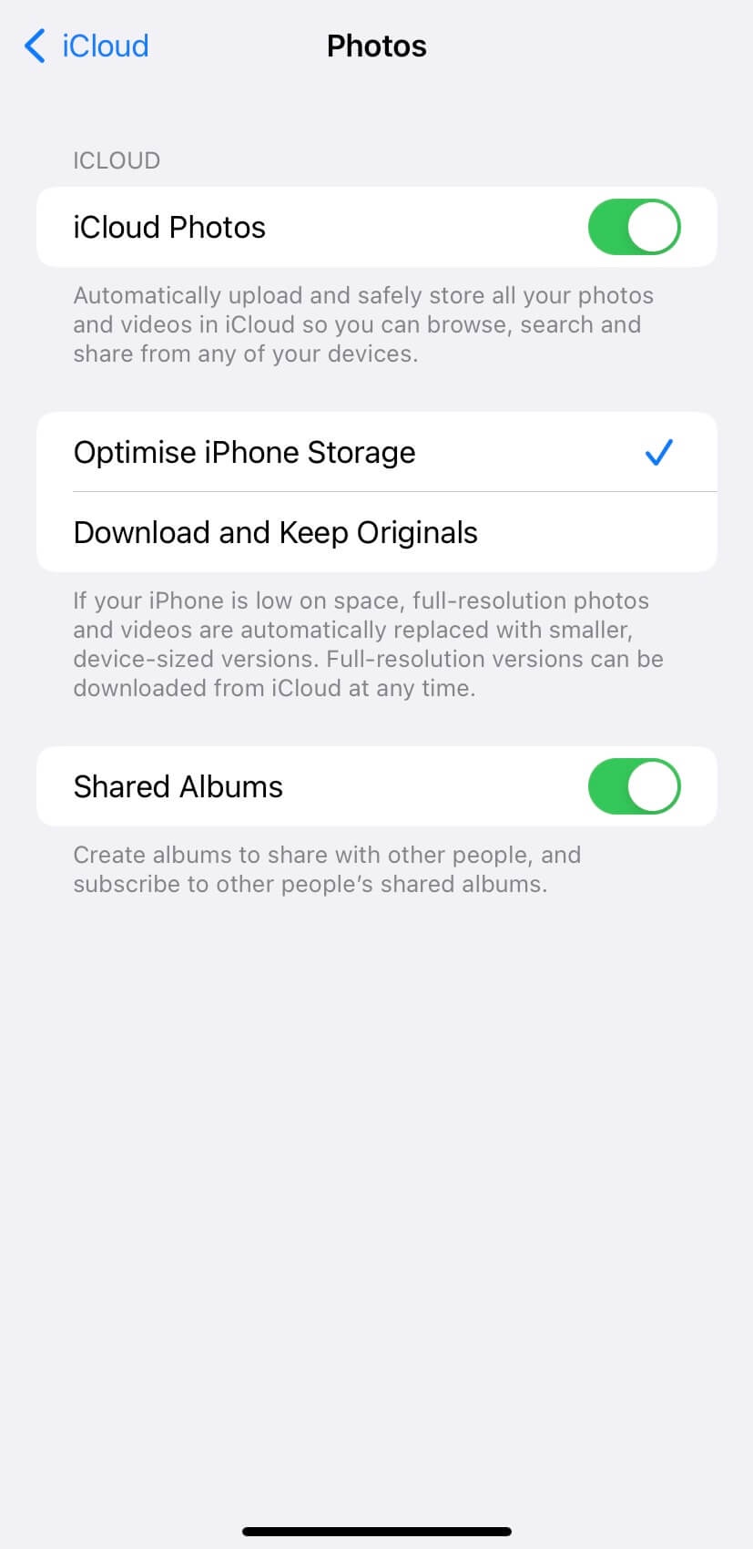 Enable iCloud Photos backup on iPhone