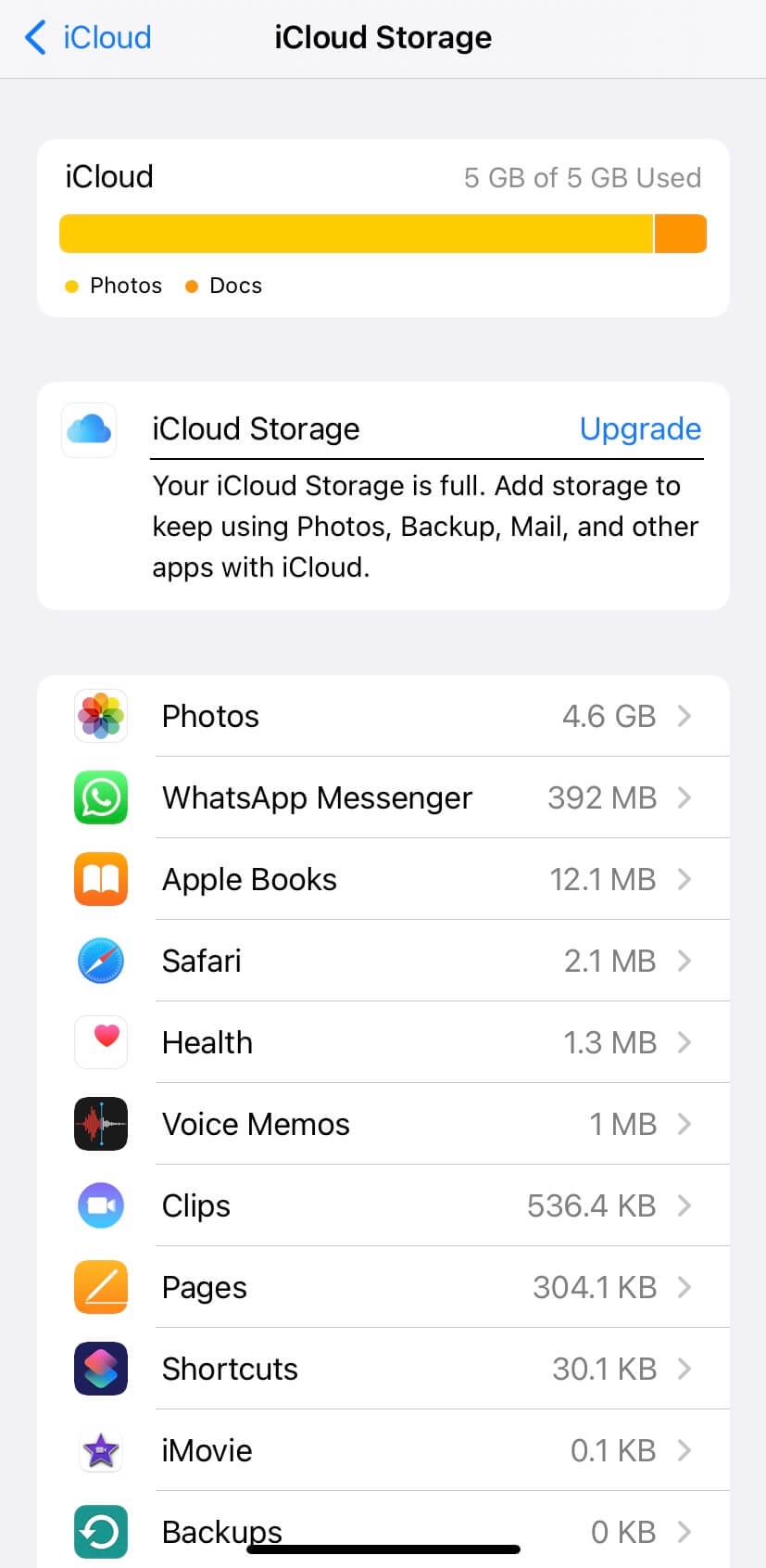 iCloud storage information