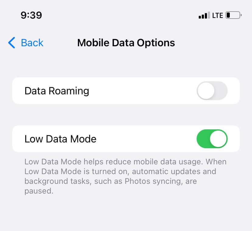 Low Data Mode on iPhone
