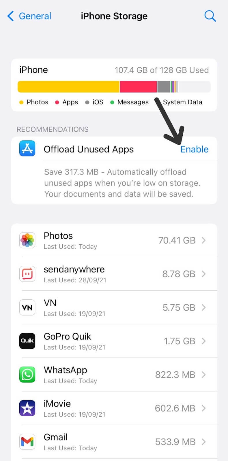Offload unused apps