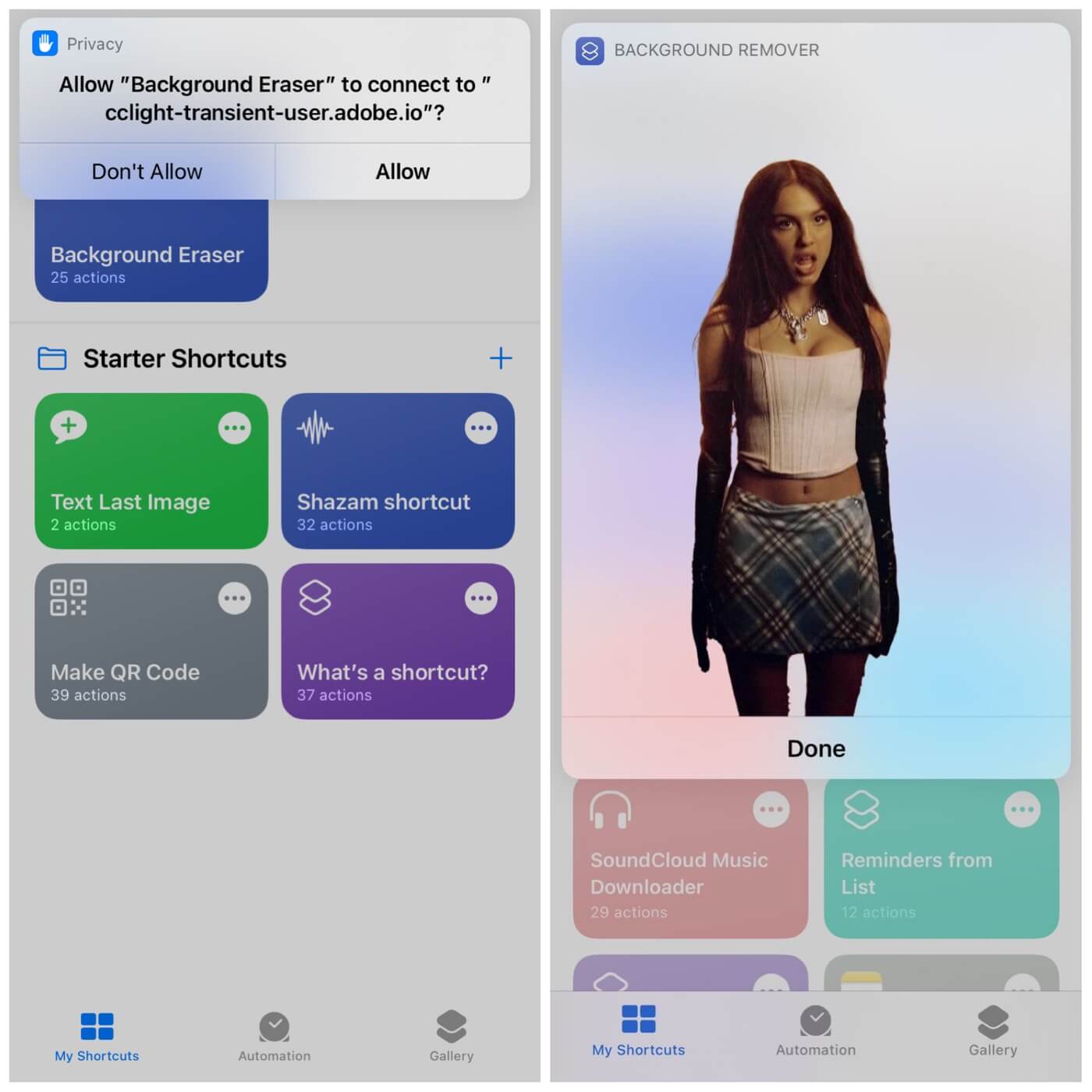 Remove image background using shortcut