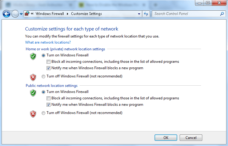 Turn off Windows Firewall