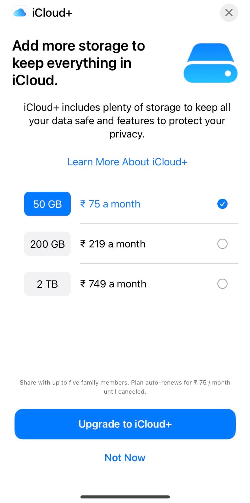 Upgrade to iCloud+ storage plan