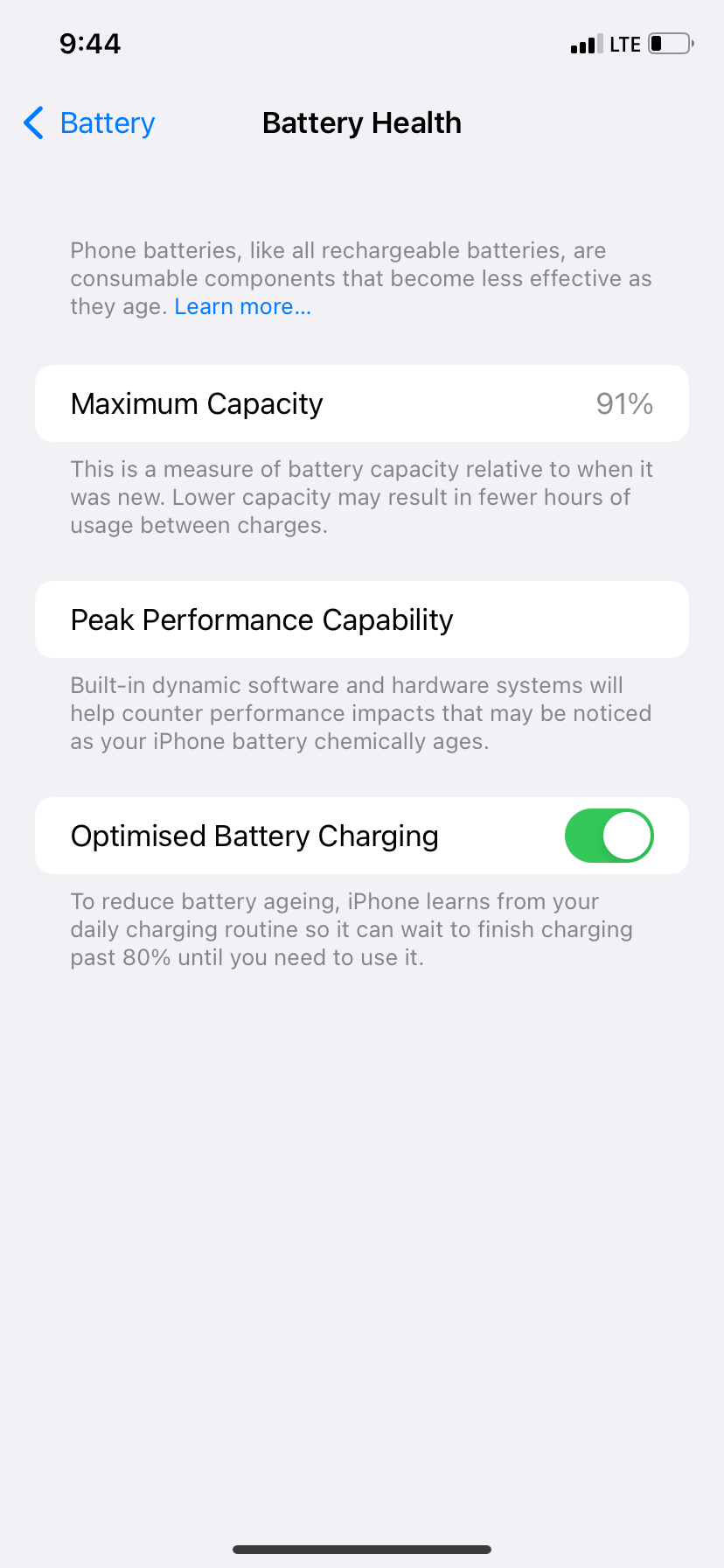 Battery Health Percentage - Maximum Capacity