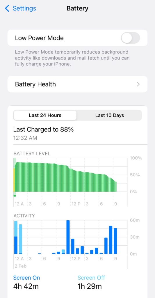 Low power mode - Battery settings on iPhone