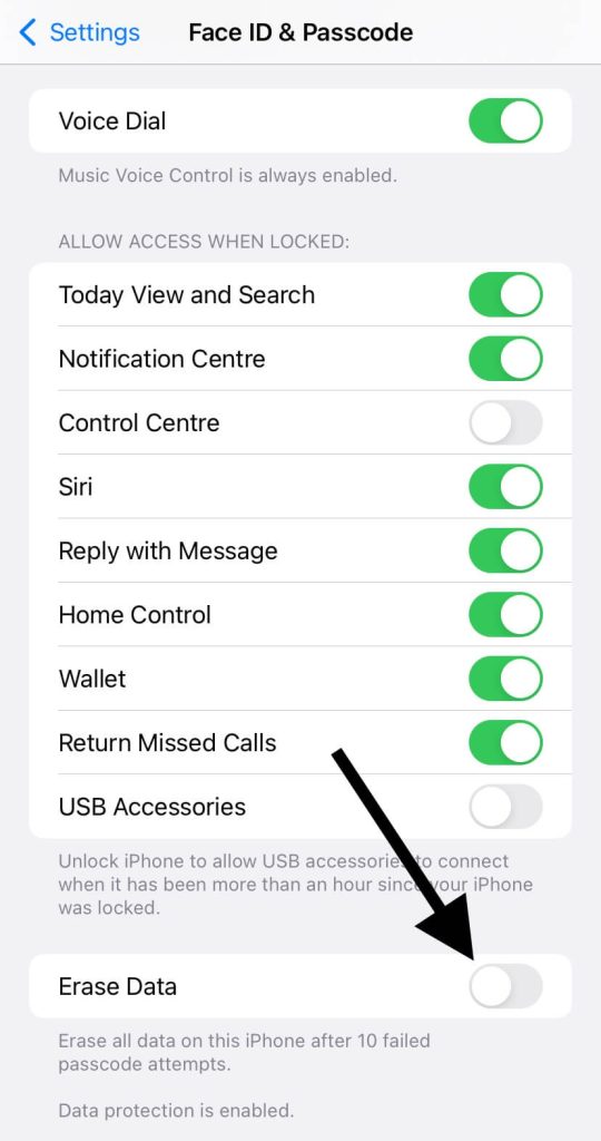 Erase iPhone data when wrong attempts