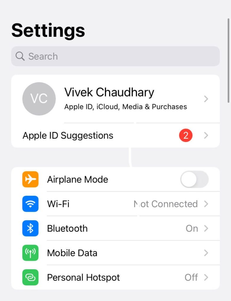 Mobile data settings