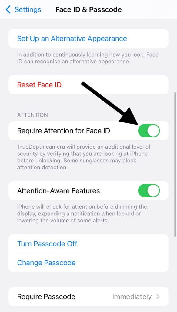 Require attention for Face ID