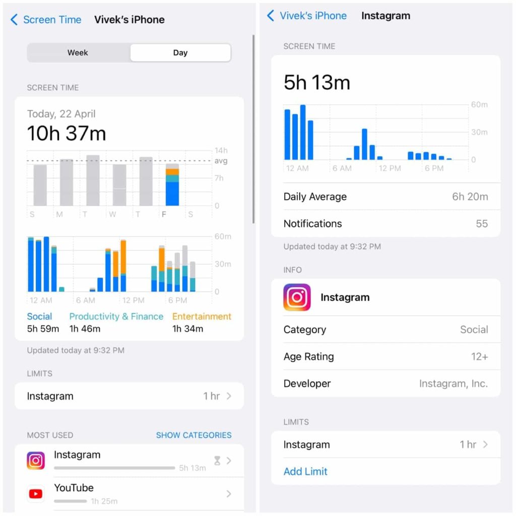 Set iPhone app timer on Instagram