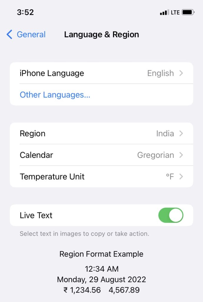 Disable Live Text on iPhone