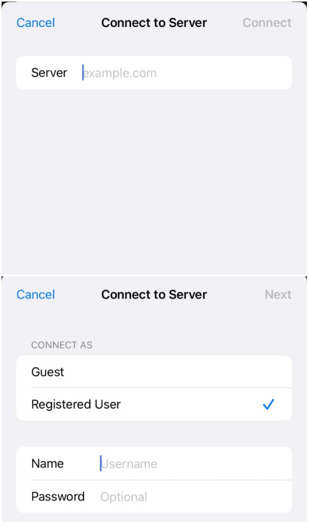 Enter FTP server details