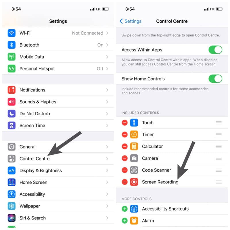 Add screen recorder to Control Centre