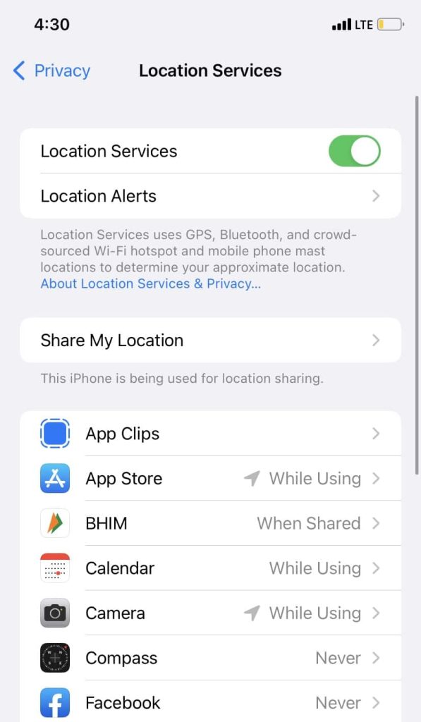 Disable location services