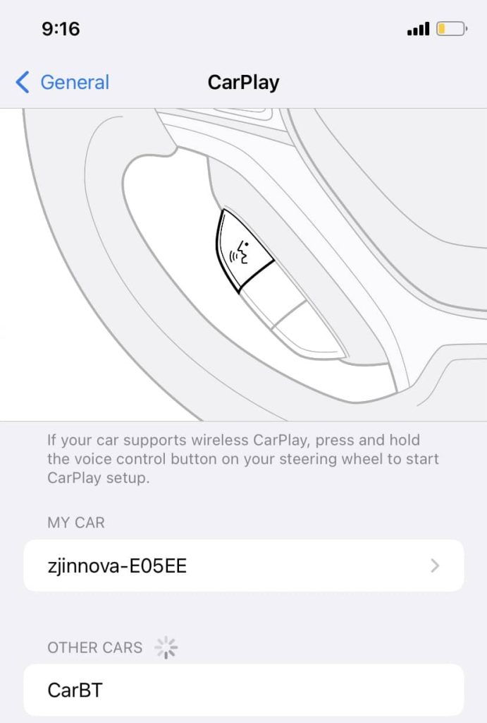 Select your car in iPhone CarPlay settings