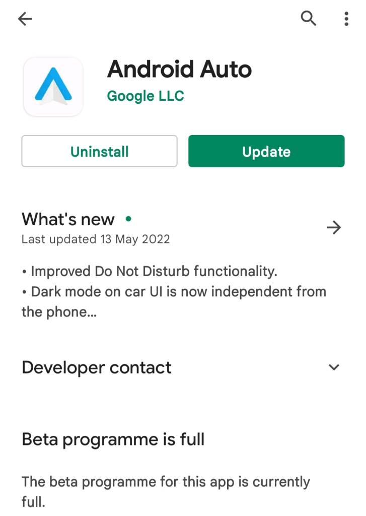 Update Android Auto from Play Store