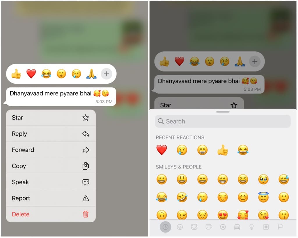 Change emoji reaction on WhatsApp message