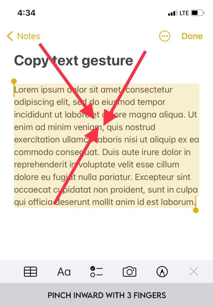 iPhone trick to copy text with gesture