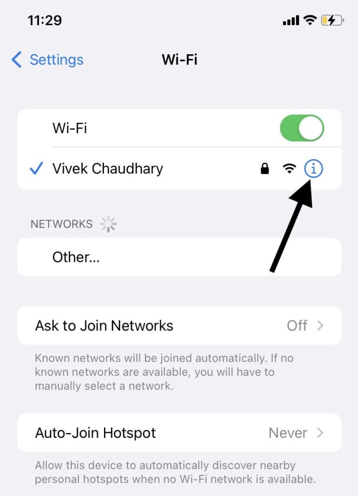 Tap Wi-Fi network name