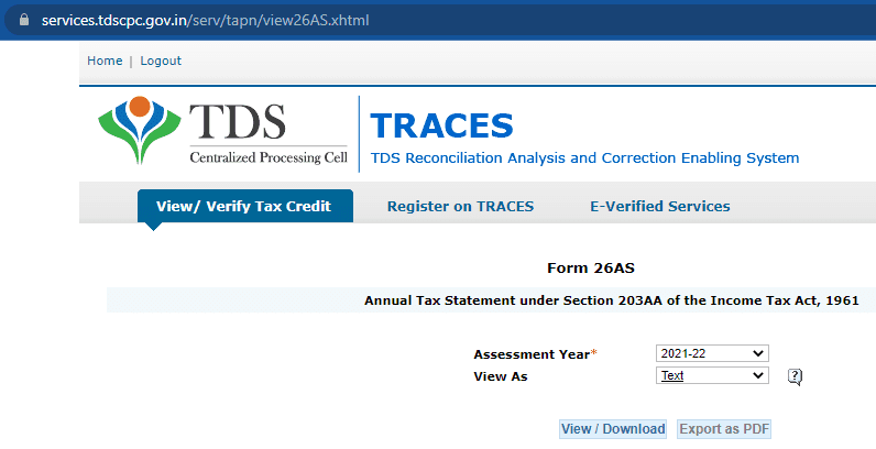 View TDS Credit from Form 26AS