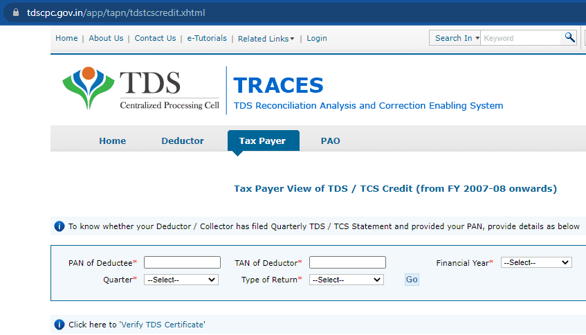 View TDS credit TDS-CPC portal