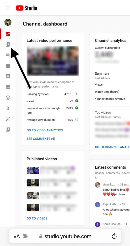 YouTube content tab