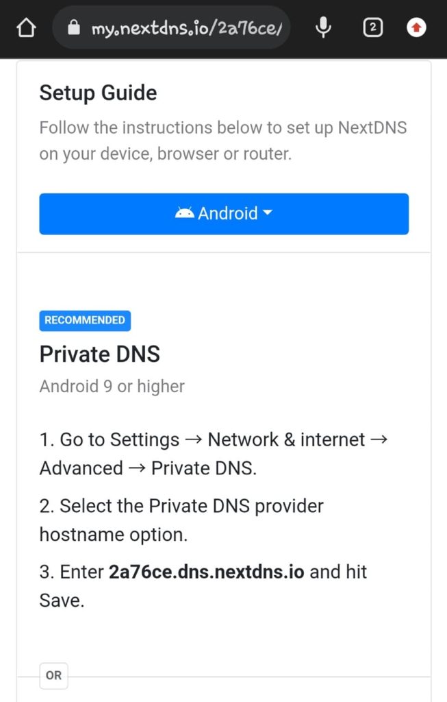 Copy DNS address