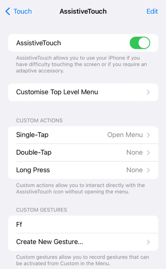 Enable Assistive Touch feature