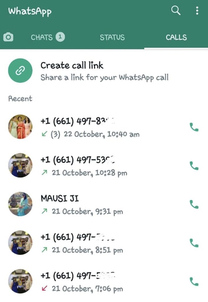 create whatsapp call link on Android
