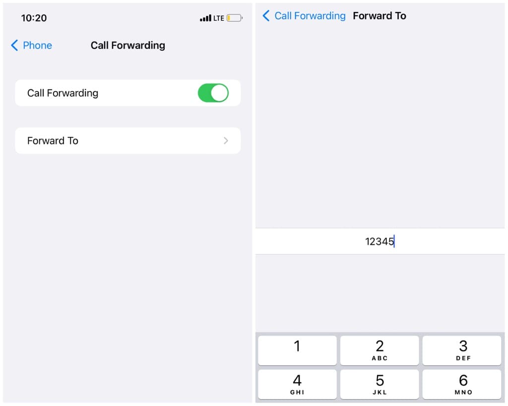 Enter phone number for call forwarding