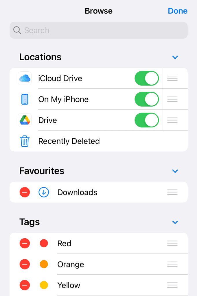 Enable Drive in Files app on iPhone