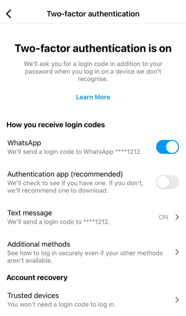 Enable two factor authentication