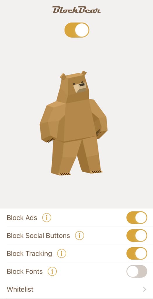 BlockBear Ad Blocker extension for Safari on iPhone