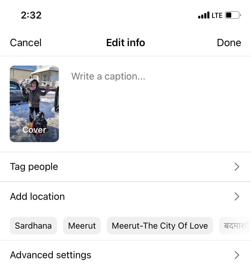 Change cover photo on Instagram reel