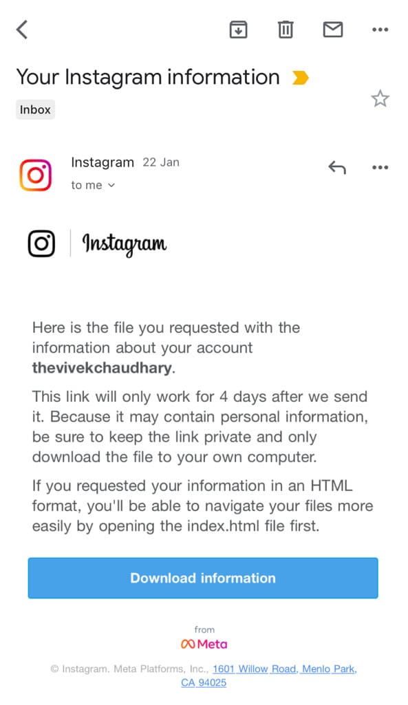 Download Instagram chats backup on iPhone